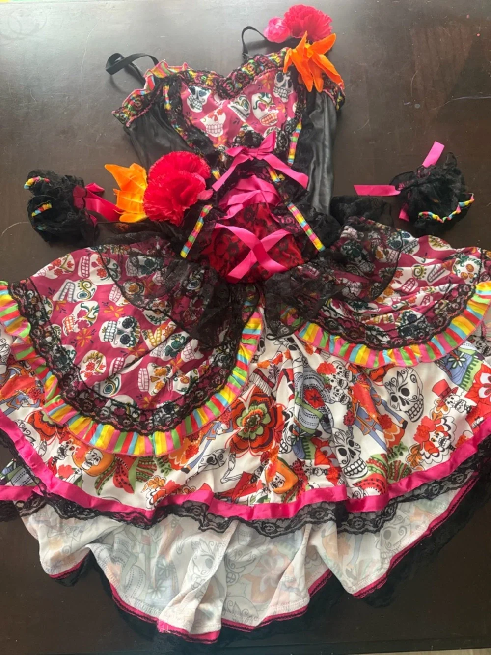 Spirit Day of the Dead Pink and Black Floral Costume Dress - Picture 3 of 5
